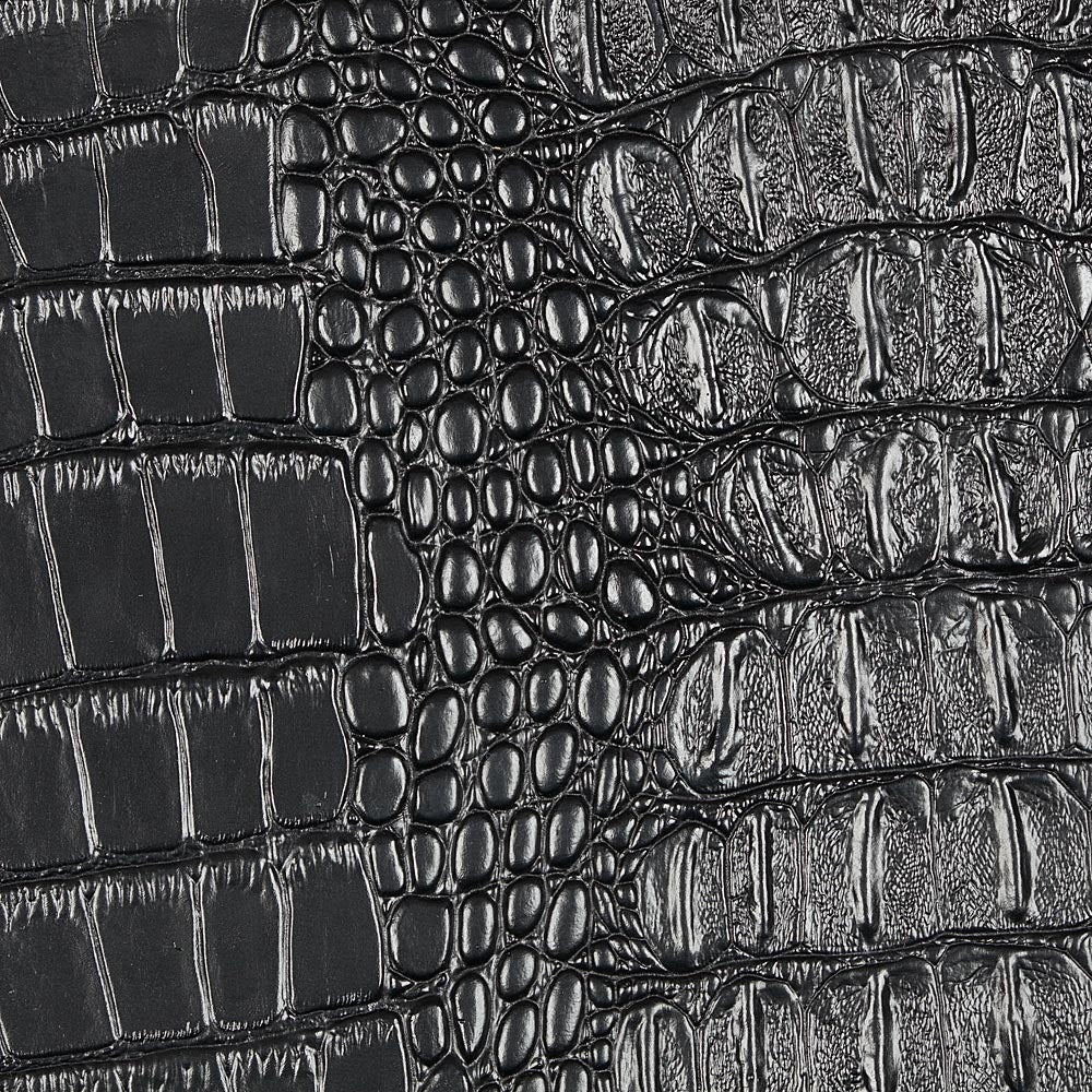 Black Vinyl Fabric Gator Fake Leather Upholstery, 3-D Crocodile Skin T