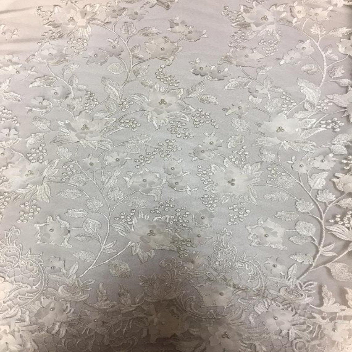 Beaded Floral Ivory Couture Lace Fabric by the Yard