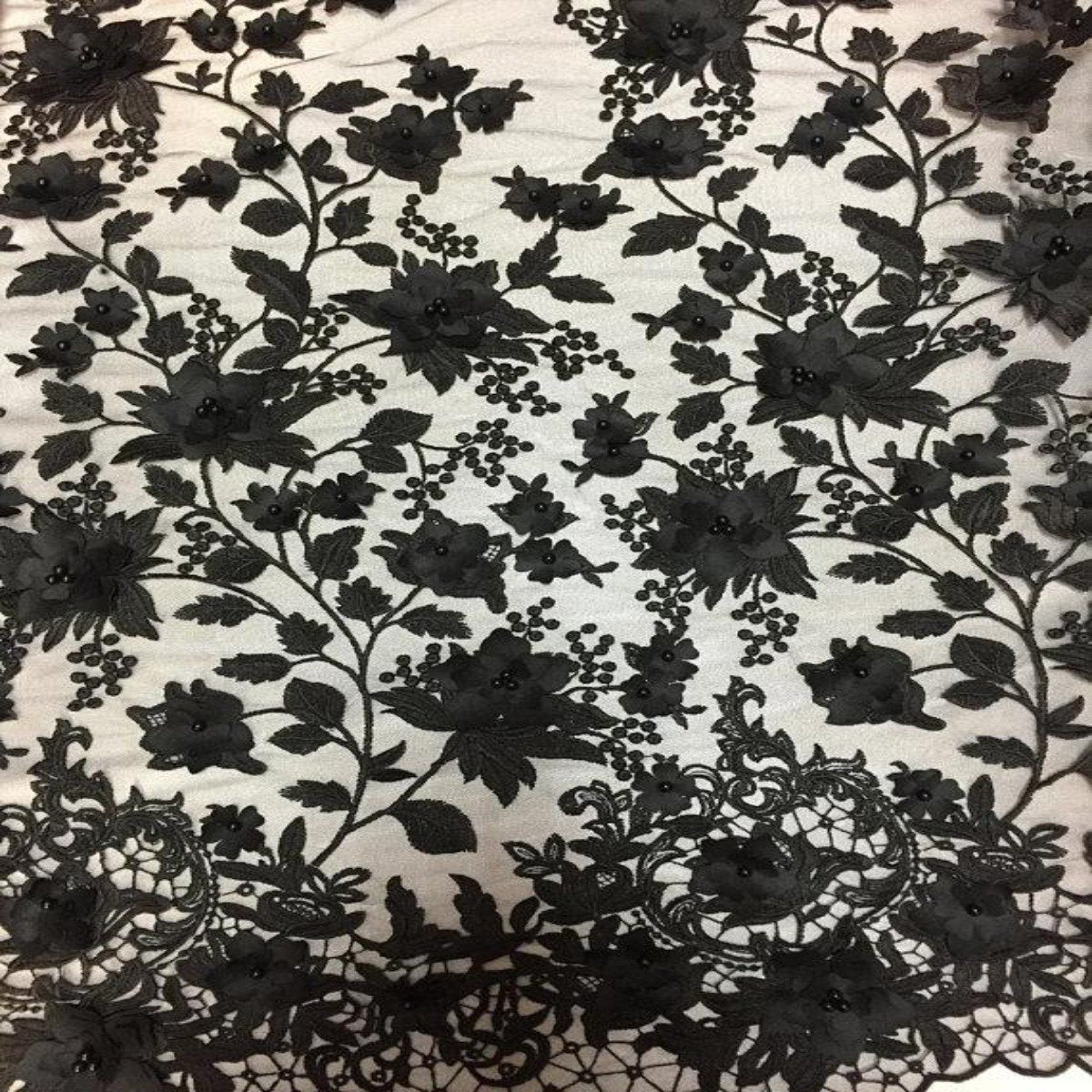 Floral Pattern Embroidered Lace Fabric by the Yard - OneYard