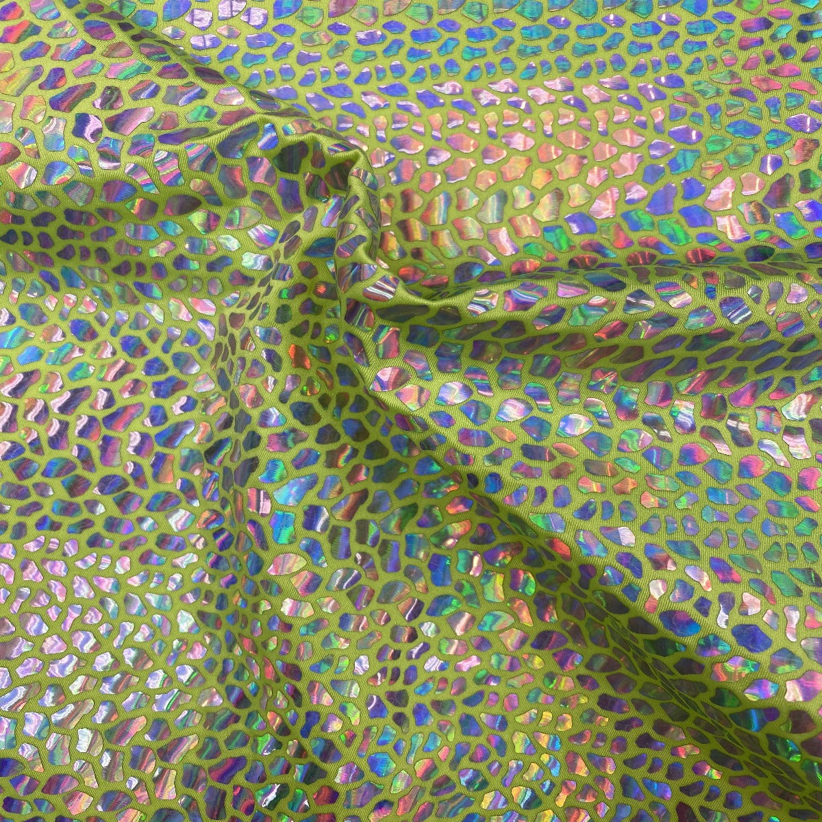 Neon Yellow Tie Dye Hologram Scale Snake Skin Nylon Spandex Fabric