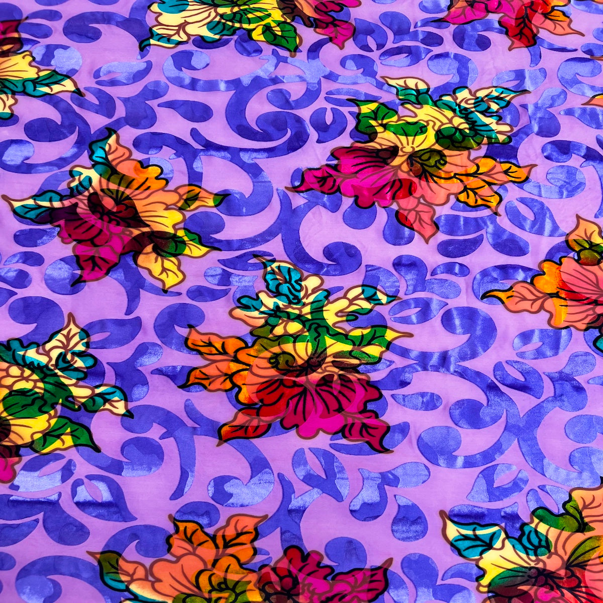 Lavender Bombay Multicolor Floral Burnout Stretch Velvet Apparel Fabric –  Fashion Fabrics LLC