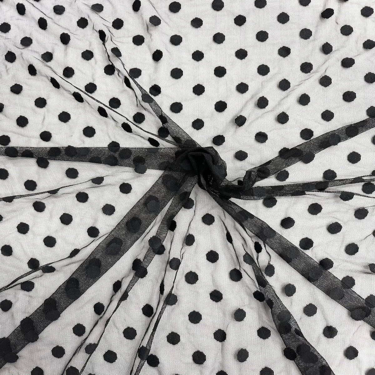 Black Flocked Polka Dot Mesh Fabric