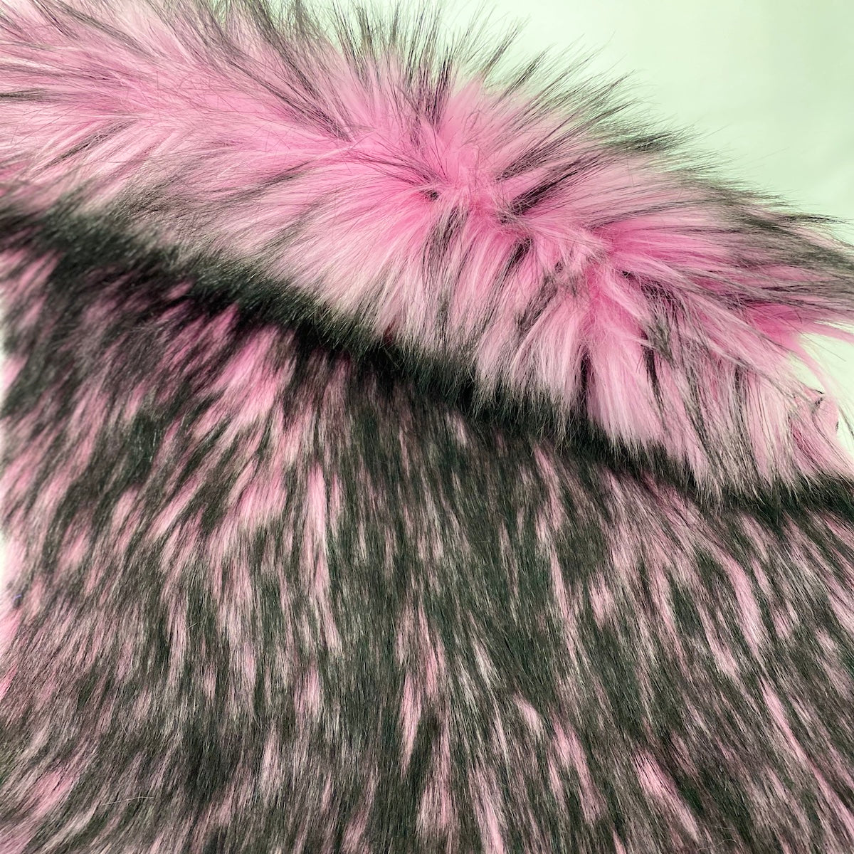 Gray Black Husky Print Long Pile Shaggy Faux Fur Fabric