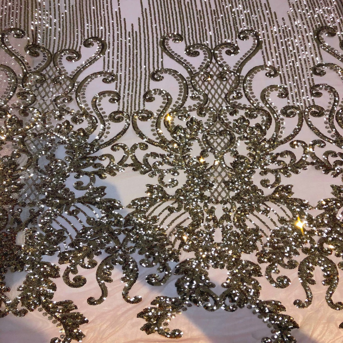 Black Gold Alta Striped Damask Sequins Wedding Prom Lace Fabric