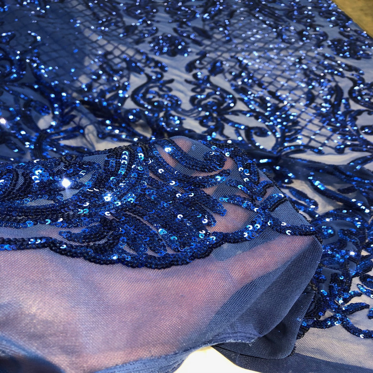 Royal Blue Luna Damask Stretch Sequins Wedding Prom Lace Fabric – Fashion  Fabrics LLC