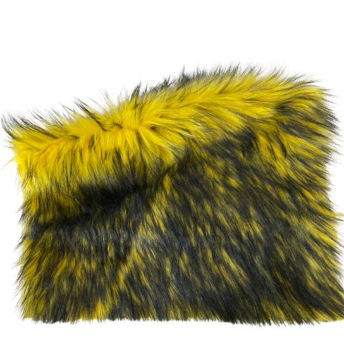 Lime Green Black Husky Long Pile Shaggy Faux Fur Fabric - Sold By