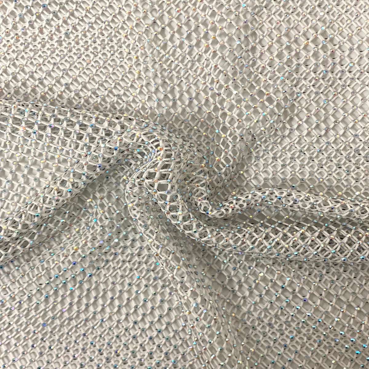 Fishnet Iridescent Rhinestones Fabric - Hunter Green - Spandex Fabric