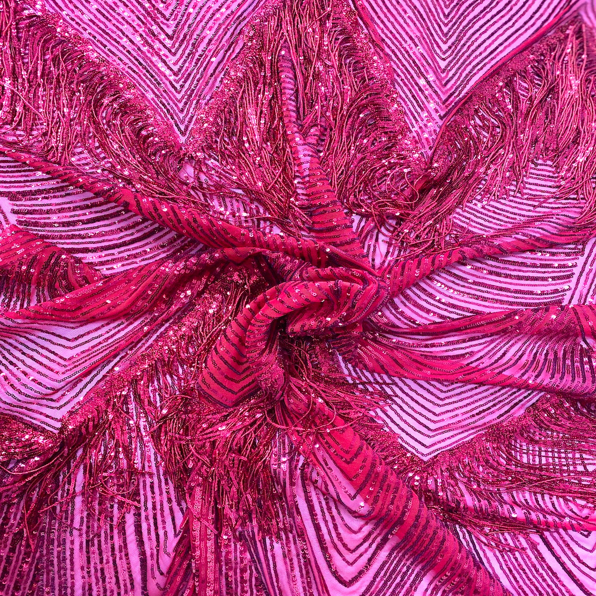 Red Flamingo outlets Fringe Sequins Embroidered Prom Wedding Couture Fabric - Sold By The Yard