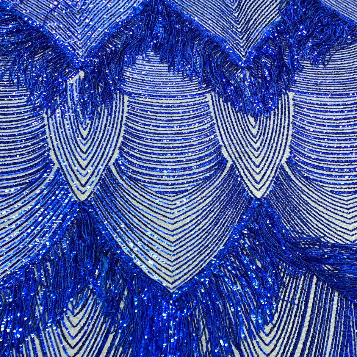 Royal Blue Flamingo Fringe Sequins Embroidered Couture Prom Fabric