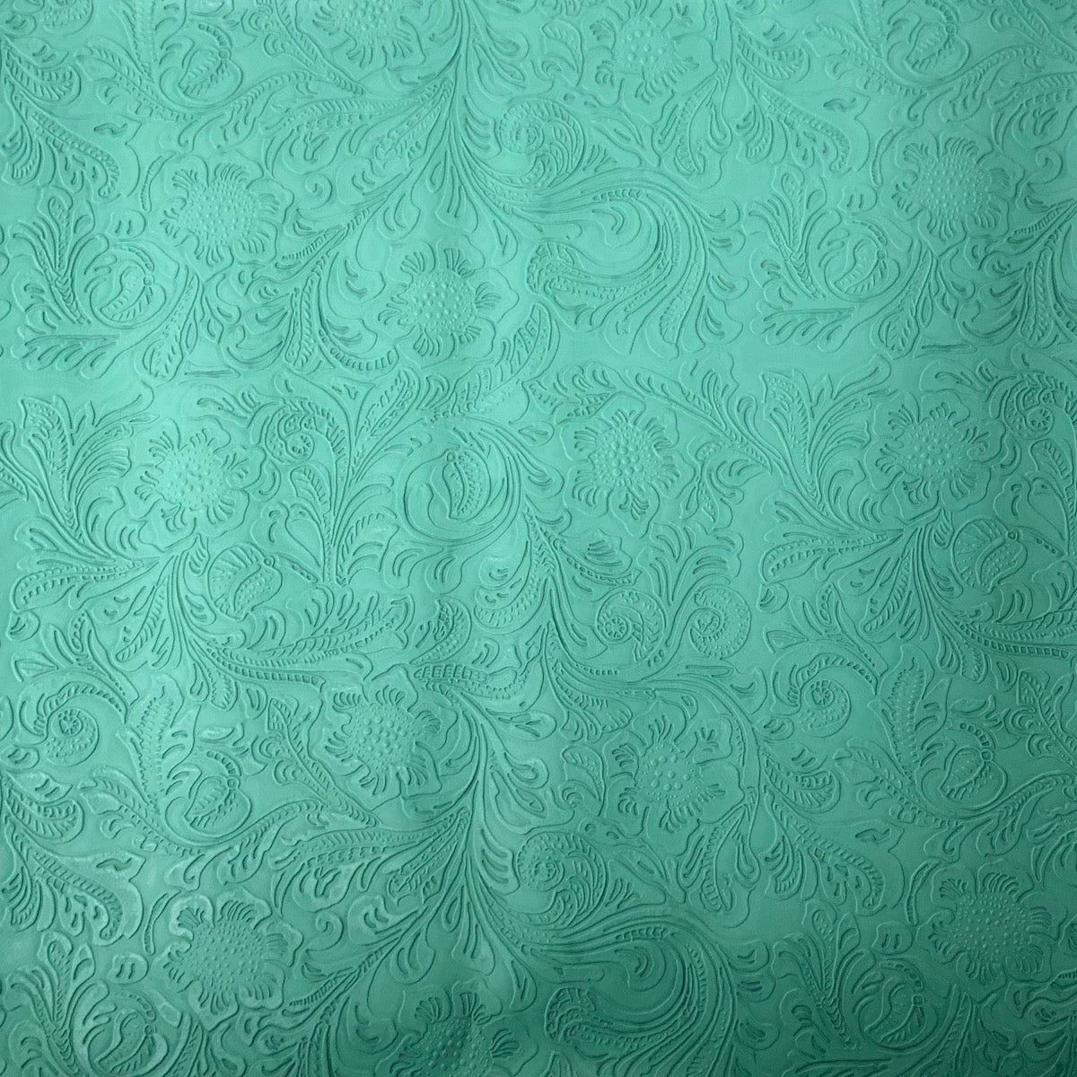 Turquoise Blue Western Floral PU Faux Leather Upholstery Crafting