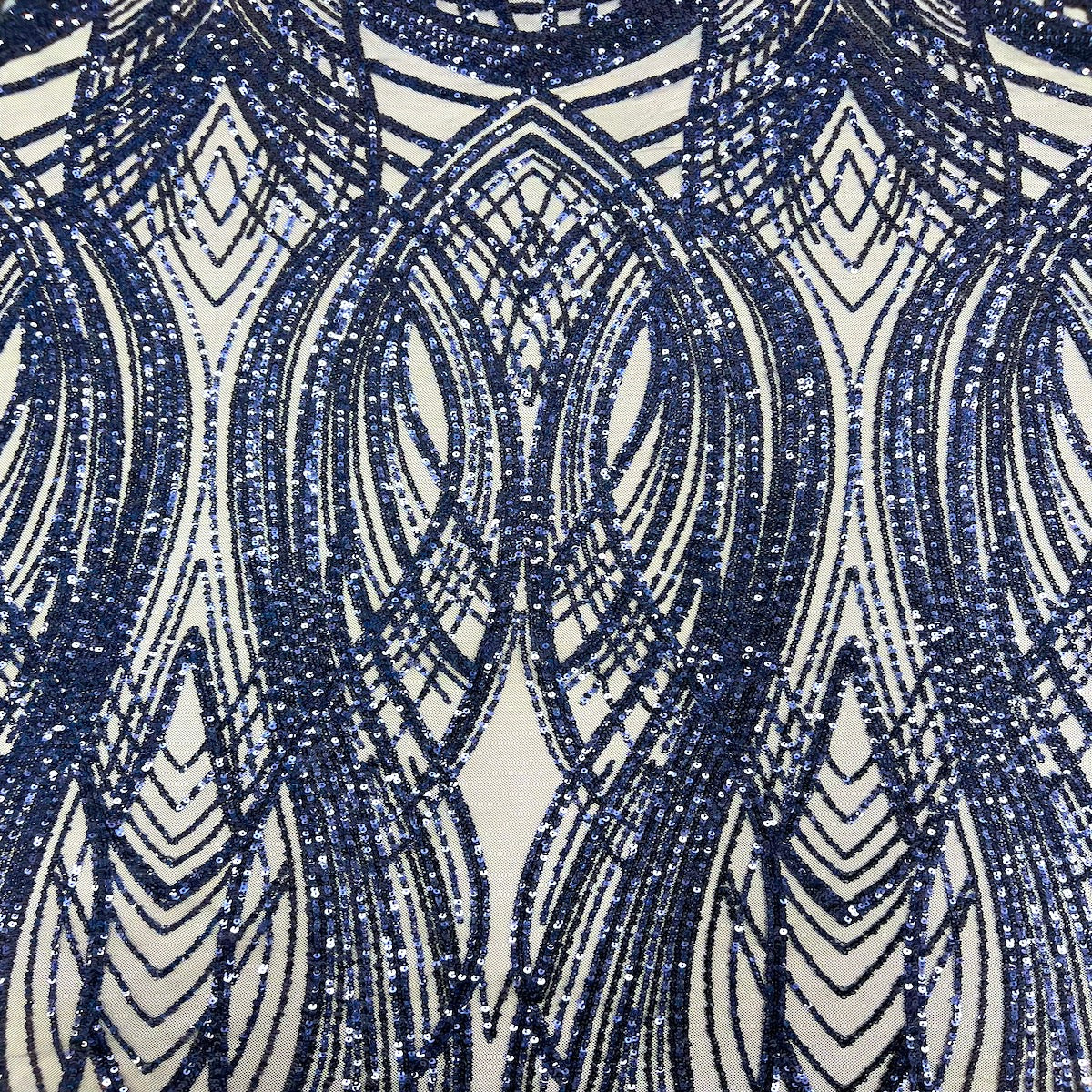 Navy blue rhinestones lace fabric #91974