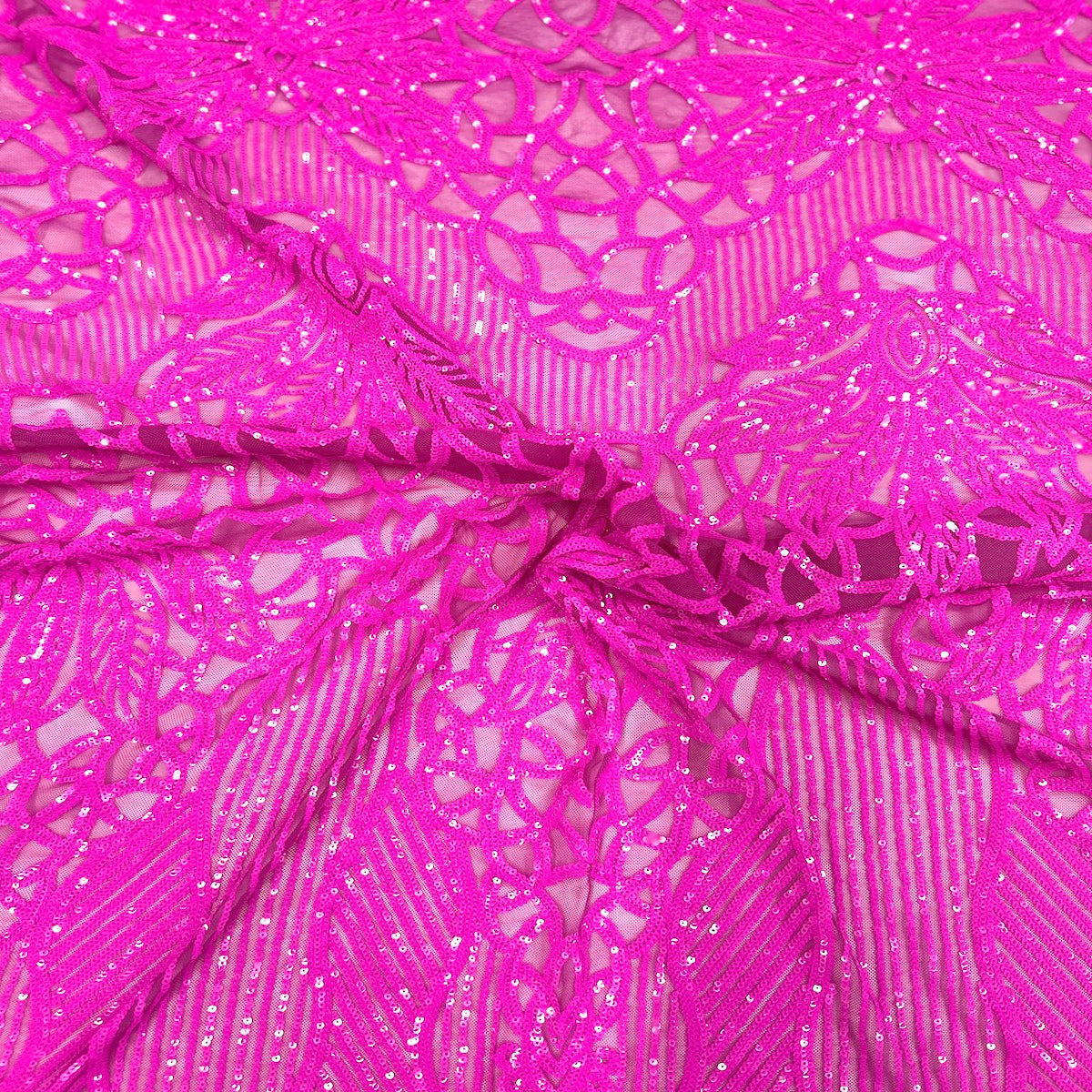 Hot Pink Bella Bee Stretch Sequins Prom Couture Cocktail Lace