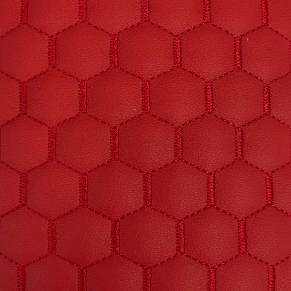 Red Honeycomb Hexagon Quilted Foam Backed Faux Leather Vinyl Fabric