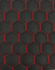 Black | Red Honeycomb Hexagon Quilted Foam Backed Faux Leather Vinyl Fabric