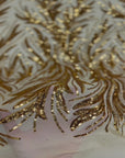 Gold Ariba Floral Leaf Stretch Sequins Fabric