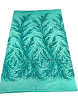 Teal Green Ariba Floral Leaf Stretch Sequins Fabric