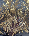 Black | Gold Ariba Floral Leaf Stretch Sequins Fabric