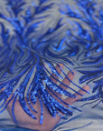 Royal Blue Ariba Floral Leaf Stretch Sequins Fabric