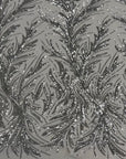 White | Silver Ariba Floral Leaf Stretch Sequins Fabric