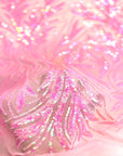 Baby Pink Iridescent Ariba Floral Leaf Stretch Sequins Fabric