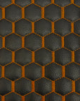 Black | Orange Honeycomb Hexagon Quilted Foam Backed Faux Leather Vinyl Fabric