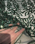 Hunter Green Luna Stretch Sequins Lace Fabric