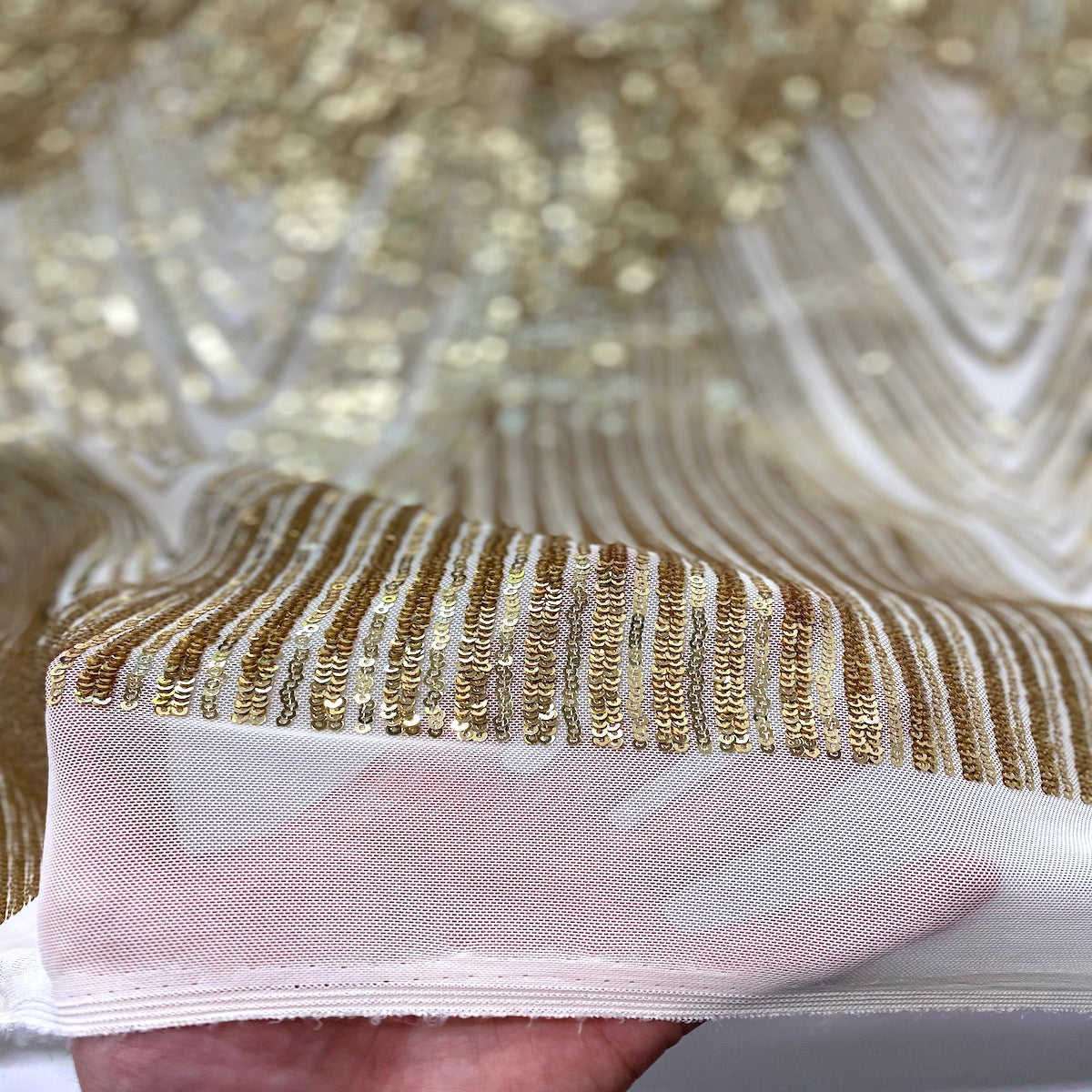 Gold Flamingo high quality Fringe Sequins Embroidered Prom Wedding Couture Fabric - Sold By The Yard